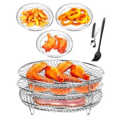 Glazeal Three Stackable Dehydrator Racks for Ninja, Instant Pot Vortex, COSORI, CHEFMAN, Gowise, Ultrean, Gourmia - 304 Stainless Steel Grill Rack Fits 4.2-5.8 QT Air Fryer, Oven Air Fryer Accessories