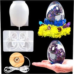 Voaesdk Dragon Egg Light Resin Molds 3D Dinosaur Egg Silicone Molds for Epoxy Resin with USB Powered Wooden Lighted Base Stand for DIY Crafts Desktop Ornaments Table Lamp Home Decor