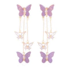 Frodete Purple Butterfly Tassel Earrings - Zircon Stone Animal Design for Women Cute Animal Earrings Purple Dress for Woman Outfits