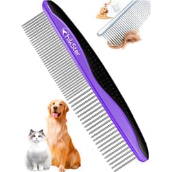 Hikster Dog Comb for Grooming Pet Comb with Stainless Steel Rounded Teeth Rubber Handle for Large Medium & Small Cat Comb Removes Knots & Tangled Hair
