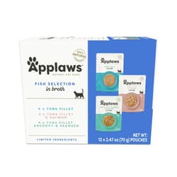 Applaws Natural Wet Cat Food Pouches, Limited Ingredient, No Additives, Made with Natural Ingredients, Cat Food Fish Variety Pack in Broth (12 x 2.47oz Pouches)