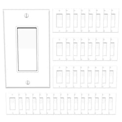 TAKETEK Decorator Switch with Wall Plate, Single Pole Rocker Light Switch, Grounding Screw, Residential Grade, 15A 120V/277V, UL Listed, YX-S001-10PACK, White (40 Pack)
