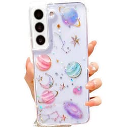 LSEEKA for Samsung Galaxy S22 Clear Case with Glitter Stars Planet Universe Design,Sparkle Bling Cute Slim Soft TPU Protective Women Girl's Phone Cover for Samsung Galaxy S22