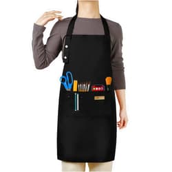 Hongsome Adjustable Button Apron for Women Men Artist Painting Pottery Garden Cooking Kitchen Chef 3 Pockets Waterproof M-XXL