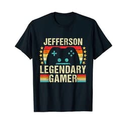 Personalized Custom Apparel For Boys & For Girls Jefferson Gamer Retro Gaming Vintage Game Personalized 70s T-Shirt