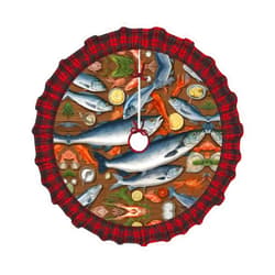 KMNHBGF (Fishing Bait) Christmas Tree Skirt 30 Inch, Xmas Tree Skirt with Plaid Christmas Holiday Decoration for Decorations Holiday Party