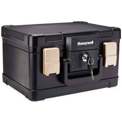 Honeywell Safes & Doorlocks Honeywell Safes & Door Locks - Fireproof & Waterproof Small Safe Box Chest for Home - Fits Folded Letter Size Documents - Strong ABS Plastic - Document Box with Key Lock System - 0.15 CU, Black, 1102