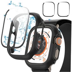 Cuteey [2+2] Pack Case for Apple Watch Ultra 2 Ultra 49mm Screen Protector, Cuteey Waterproof Separate No Foggy Tempered Glass Screen Protector with Hard PC Cover Bumper for iWatch Ultra Accessories