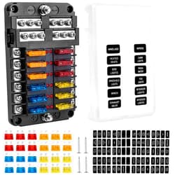 BetyBedy 12 Way Fuse Block, 12V Marine Fuse Box with LED Indicator, Automotive 12-Circuit Blade Fuse Block with Waterproof Cover for RV Motorcycle Boat Vehicle, 24PCS Fuses ＆ Tip Stickers Included