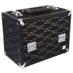 Caboodles Make Me Over 4 Tray Train Case, Cosmetic Storage Case & Organizer, Black Lace, 3.5 Lb