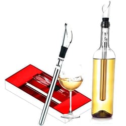 TEXASDELUXE Iceless Wine Chiller Stick 3-in-1 Stainless Steel Wine Bottle Cooler Stick Chilling Rod with Aerator and Pourer - Wine Accessories Gift Bar Accessories Wine Chiller for Bottles
