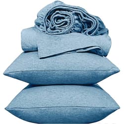 Briarwood Home Heather Knit Jersey Sheet Set – 100% Organic Cotton, Deep Pockets, Non-Pilling, Cooling, Breathable, Super Soft & Stretchy T-Shirt Comfort (Blue, Queen)
