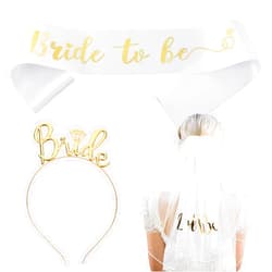 Yolev 3pcs Bachelorette Party Accessories Set Include Bride to Be Sash and Veil with Bride Tiara Bridal Decoration Accessories for Bride Bachelorette Hen Night Party