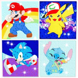 JaCraftNe Diamond Art Kits for Kids - 4 Pack Diamond Art Painting Kits for Kids - Arts and Crafts for Kids Ages 8-12 - 5D Diamond Art Paint by Number Dots - GEM Art for 5 6 7 9 10 Year Old Girls Boys Gifts