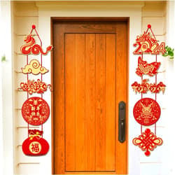 Qiyeyeye 2024 Chinese Happy New Year Door Decoration,Year Of The Dragon Spring Festival Couplets Lunar Porch Welcome Hanging Sign Banner Ornaments Party Supplies For Photo Booth Background Holiday Celebration
