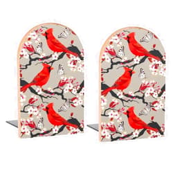 Famame Red Birds Cherry Flowers Book Ends Decorative Wood Bookends for Shelves Kids Room Desk Home Office Book Stoppers for Magazines,Books, DVDs, 1 Pair/2 Pieces(5x3.1 in)