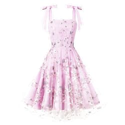 IBTOM CASTLE Women Floral Dress Summer Boho Corset Square Neck Strapped Swing A Line Beach Wedding Party Vintage Ball Gown
