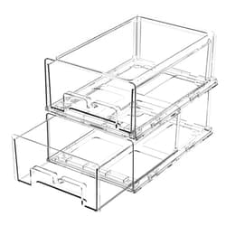 Damynuo 2 Pack Refrigerator Drawers - Fridge Organizer Bins Stackable Storage Drawers, Clear Refrigerator Organizing Containers Pull Out Drawer for Fruit, Vegetable Storage and Keep Fresh