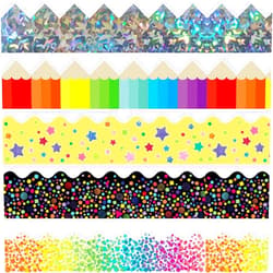 STARLIBOO 100 Ft Bulletin Board Borders, 100 Sheets Border Trim, Adhesive Decoration Bulletin Board Border for School/Classroom/Office(5 Designs)