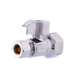 Eastman 1/2 Inch FIP x 3/8 Inch OD Compression Quarter Turn Straight Stop Valve, Brass Plumbing Fitting, Chrome, 10755LF