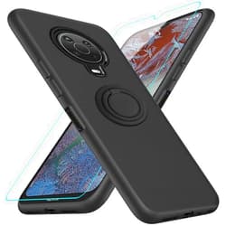 Nijiadi Case for Nokia G10 / G20 / 6.3 Phone Case with Glass Screen Protector, 360° Rotatable Ring Holder Kickstand/Stand Silicone TPU Shockproof Protective Cover Case for Nokia G10 / Nokia G20 - Black
