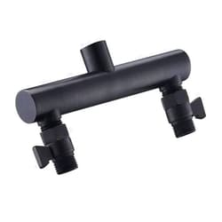 AZOS Black Double Outlet Manifold with Brass Shut Off Valves, Bathroom Two Fixed Shower Head Manifold - Can Connect 2-Showerheads - All Brass Adapter, Double Enjoyment