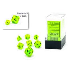 Chessex Dice Set – 10mm Vortex Bright Green/Black Plastic Polyhedral Dice Set – Dungeons and Dragons D&D DND TTRPG Dice – Includes 7 Dice - D4 D6 D8 D10 D12 D20 D%,CHX20430