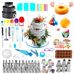 YIN AISIKE 390PCS Cake Decorating Supplies Kit, Baking Tools Set for Cakes – 3 Packs Springform Cake Pans Cake Rotating Turntable 48 Numbered Piping Icing Tips 4 Russian Nozzles 9 Fondant Tools for Beginners