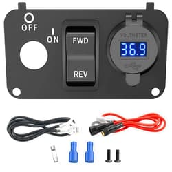 Drive-up Golf Cart Key Switch Console Plate, EZGO Forward Reverse Switch Plate Fits EZGO TXT, Medalist, PDS Golf Carts, Equipped with DC 9V-48V 3.1A Fast Charge Dual USB Charger, LED Digital Voltmeter