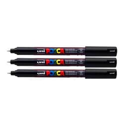 Posca Uni Pc-1Mr Black Colour Paint Marker Pens Ultra Fine 0.7Mm Calibre Tip Nib Writes On Any Surface Glass Metal Wood Plastic Fabric (Pack Of 3)