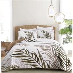 Goodidea Botanical Fall Quilt Set King,3 Pieces Khaki Palms Tree Bedspread Reversible Lightweight Soft Microfiber Bedding Set with 2 Pillowcases for All Season(Khaki,104