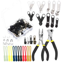 Swpeet 144Pcs Zipper Repair Kit with Zipper Install Plier and Needle Nose Pliers Assortment Kit, Zipper Pulls, Zipper Replacement Installation Tools for Bags Tents Luggage Sleeping Bag Jacket