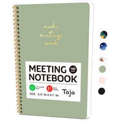 Taja Meeting Notebook for Work Organization - Work notebook with action items, Meeting Minutes Planner Notebook, Perfect Office Supplies for Men & Women - Green