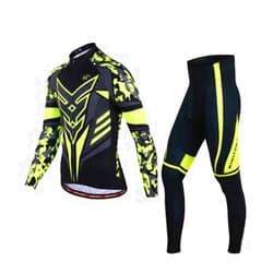 GJSYC Men's Long Sleeve Cycling Jersey Set Autumn Winter Thermal Fleece Sportswear Windproof Coat with 3D Gel Padded Pants Trousers Tights Riding Wear for Outdoor Sportswear Bike MTB Y-2,Yellow,L