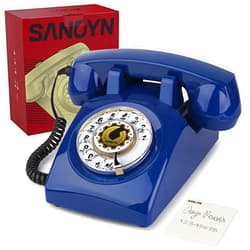 Sangyn Rotary Landline Phones 1960s Old Style Retro Corded Telephone with Mechanical Ringer for Home Office Desk