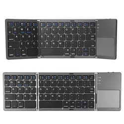 JPHTEK Portable Foldable Bluetooth Keyboard with Touchpad Portable Wireless Keyboard, Rechargeable Full Size Ultra Slim Pocket Folding Keyboard for Android Windows iOS Tablet & Laptop Black 3 Fold