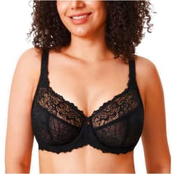 DELIMIRA Women's Plus Size Minimizer Bras Full Coverage Lace Unlined Underwire Bra B-K Cups