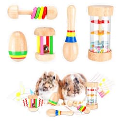 MEWTOGO 5 Pcs Wooden Bunny Toys - Safe Rabbit Toys, Multi-Colored Bite-Resistant Guinea Pigs Toys for Chinchillas Hamsters Small Animals Playing Indoor Outdoor