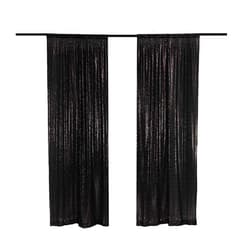 LQIAO 2ft x 10ft Sequin Backdrop Curtain Black Fabric Draps Panel Photography Wall for Parties (Black, 2PCS-2x10FT(W60xH300cm)), SFC Sequin Backdrop Black 2x10ft