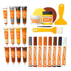 REALINN Wood Furniture Repair Kit- Set of 28 - Touch Up Markers, Fillers with Wood Putty - Repair Scratch, Cracks, Hole, Discoloration for Wooden Door, Floor, Table, Cabinet