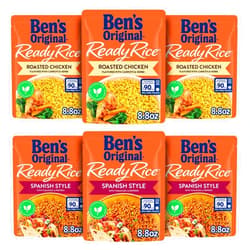 BEN'S ORIGINAL Ready Rice Roasted Chicken and Spanish Style Flavored Rice Variety Pack, Easy Dinner Sides, 8.8 OZ Pouch (Pack of 6)