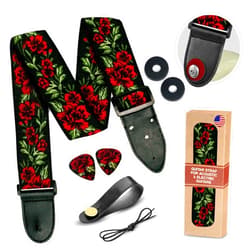 Art Tribute Guitar Strap Woven Adjustable W/FREE BONUS 2 Picks + Strap Locks + Strap Button. Rose Flowers Guitar Strap for Bass, Electric & Acoustic Guitar. Best Gift for Men & Women Guitar Players