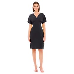 Donna Morgan Women's Short Sleeve V-Neck Empire Waist Knee Length Dress Workwear Office Desk to Dinner Guest of
