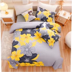 Holawakaka Floral Comforter Set Queen 6 PCS Bed in a Bag Yellow Flowers Printed on Grey - Ultra Soft Microfiber Botanical Bedding Sets Lightweight Boho Bed Comforter Set for All Season