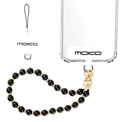 MoKo Pearl Beaded Phone Wrist Strap, Universal Charm Phone Chain Lanyard with Tether Tab,Hands-Free Bracelet Wristlet for iPhone 15 Pro Max/14 Pro Max/ 13 ProMax,and Most Smartphones, Black