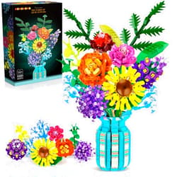 HOGOKIDS Flowers Bouquet Building Set with Vase - 1853PCS Flower Botanical Collection Building Blocks Toy, Flower Home Plant Decor, Mother's Day Christmas Birthday for Adults Kids Girls