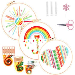 Konrisa Easy Embroidery Kit for Beginners Stamped Embroidery Starter Kit DIY Sewing Needlepoint Cross Stitch for Kids & Adults, Stitch Practice Kit 3 Embroidery Fabric Pattern