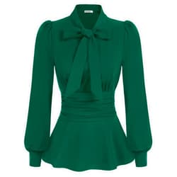 GRACE KARIN Women's 2025 Long Sleeve Peplum Dressy Shirt Office Bow Tie Work Blouses Tops Smocked Waist