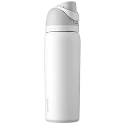 Owala FreeSip Insulated Stainless-Steel Water Bottle with Locking Push-Button Lid, Valentines Gifts, 32-Ounce, Shy Marshmallow 32-Ounce Shy Marshmallow