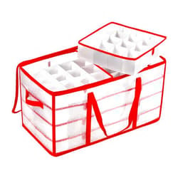 SONGMICS Large Christmas Ornament Storage Boxes, 3-Inch Balls, 8 Trays, 128 Slots, Plastic Christmas Storage Container with Lid, Dual Zippers, Side Handles, Cherry Red URFB029T01
